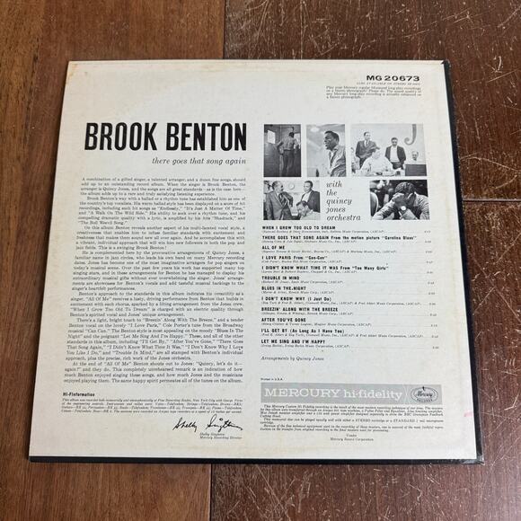 Brook Benton There Goes that Song‎ Again Quincy Jones 1962 Mercury Records - Picture 2 of 4